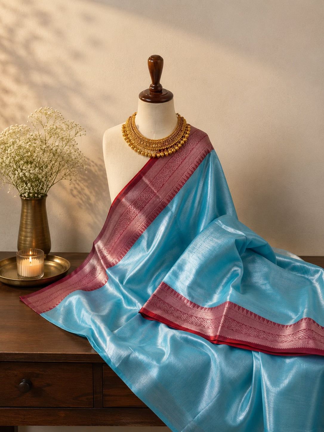 Aakash Rekha - Premium Tissue Saree