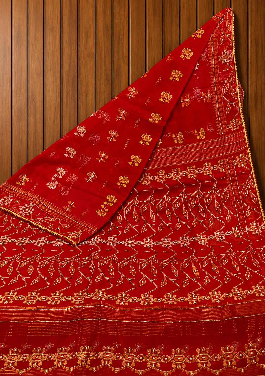 Chitrangada - Red Jamdani with Cutdana Work