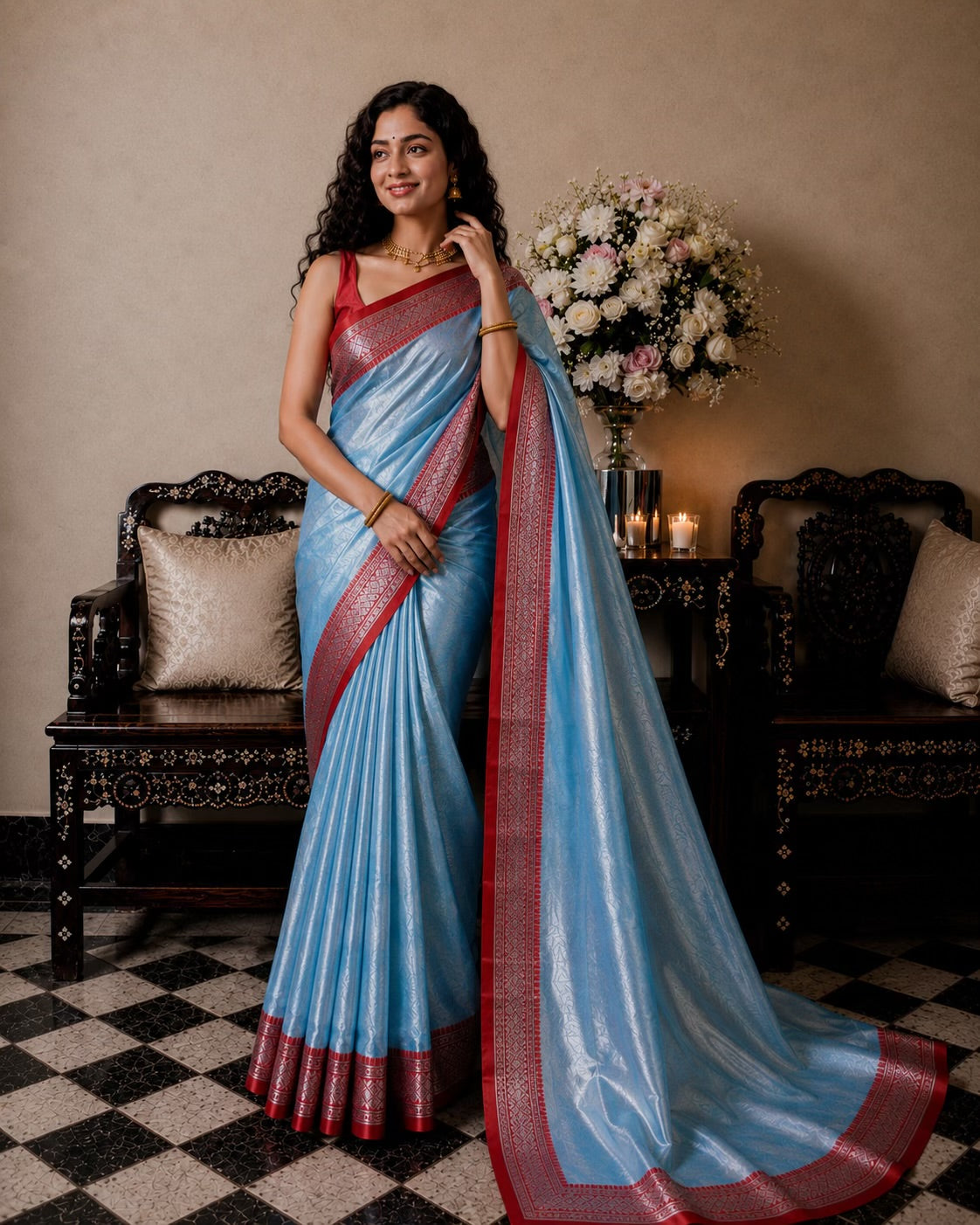 Aakash Rekha - Premium Tissue Saree