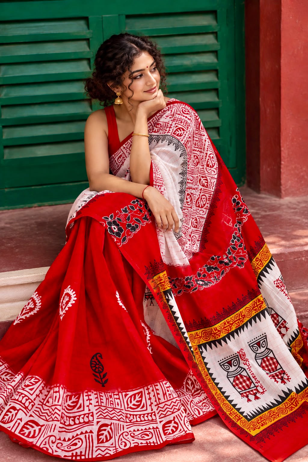 Pecha Pata — Dhonekhali Taant with Gamcha Appliqué & Handblock Art