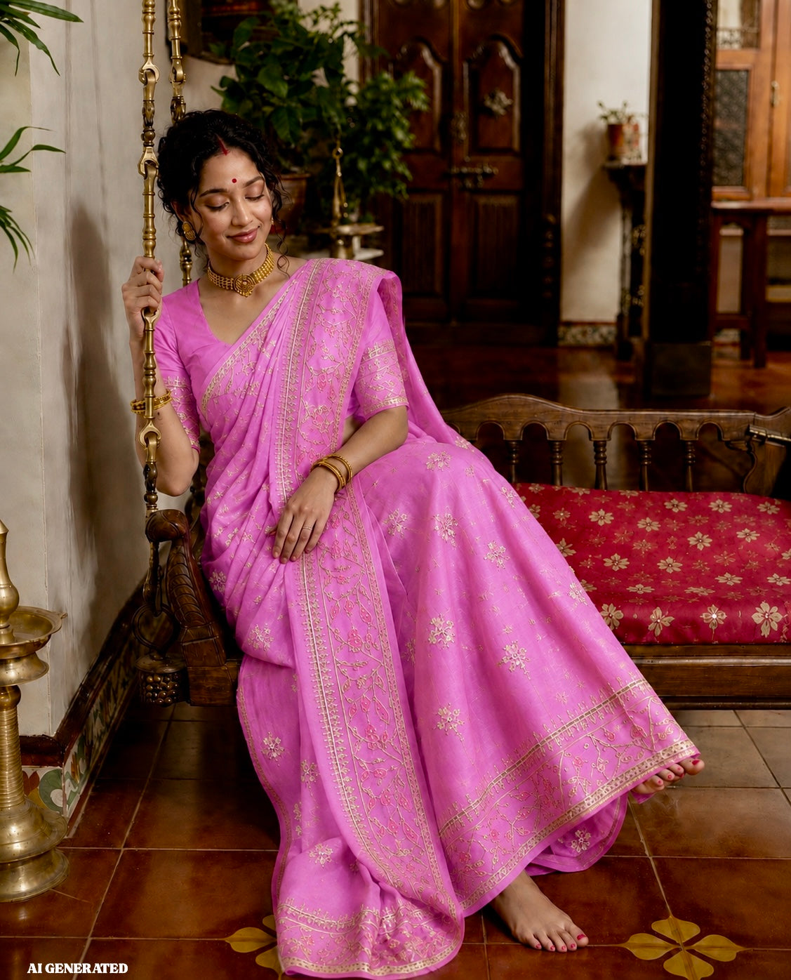 Chitrangada - Pink Jamdani with Cutdana Work