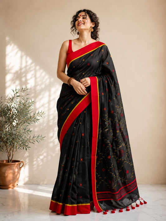 Raatraanga - Linen Jamdani Saree