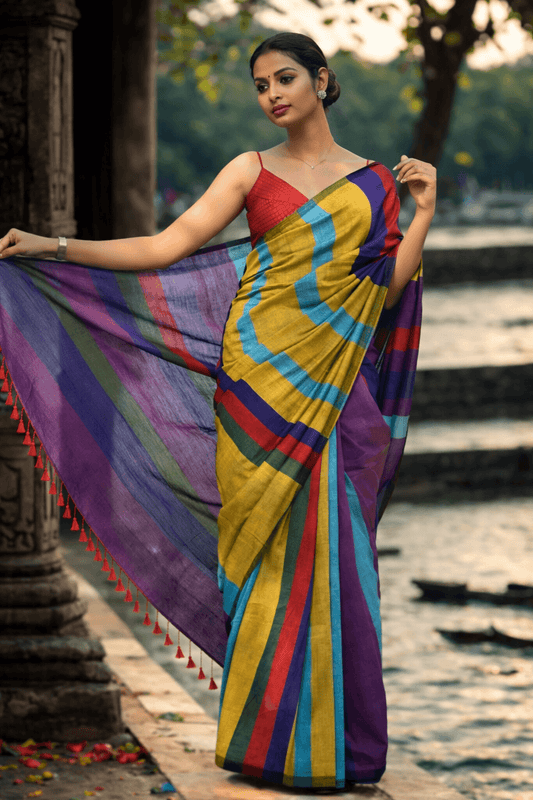 Rongpath – Multicolour Khadi Workwear Saree