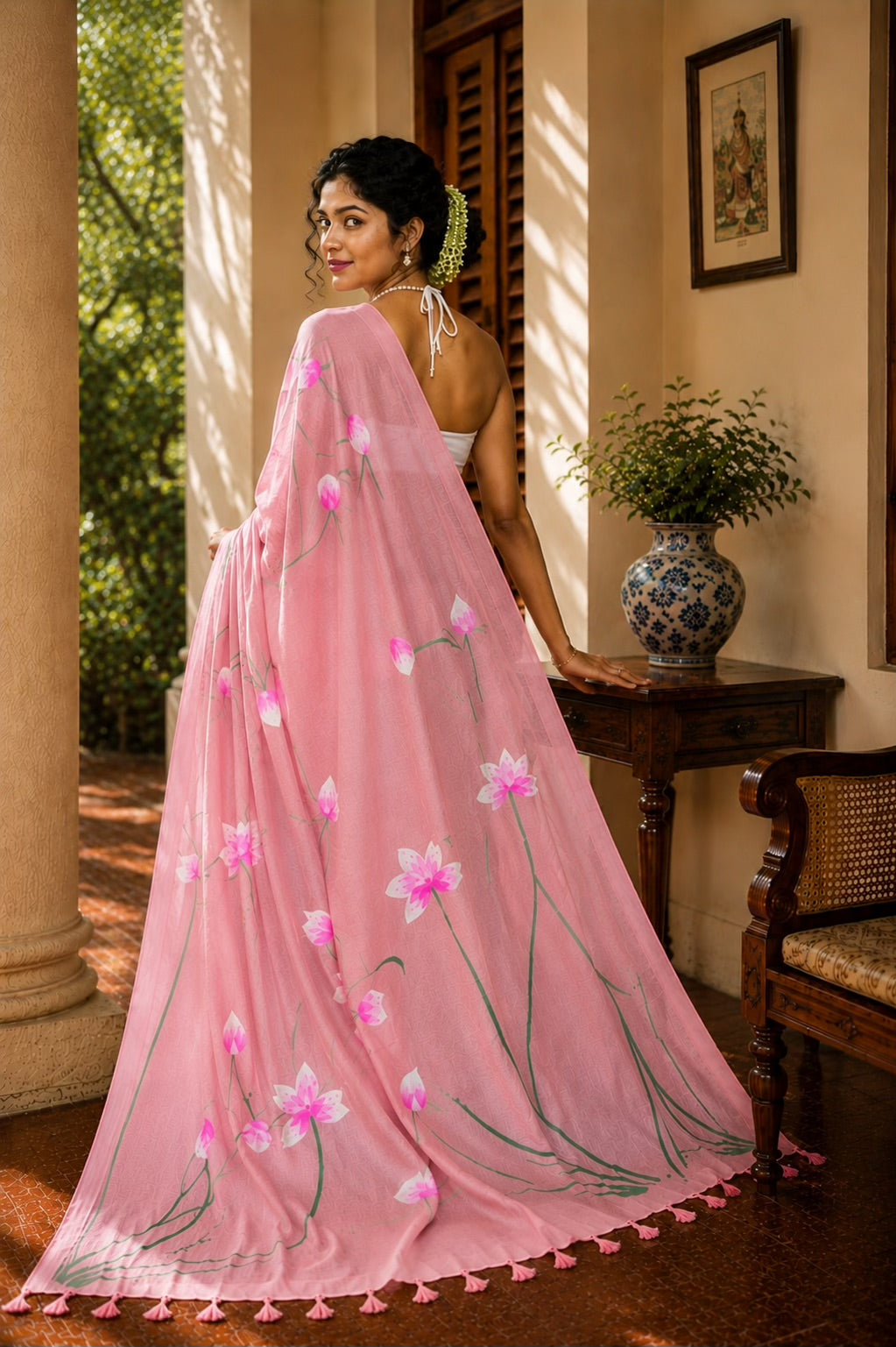 Mrinaal - Handpainted Khadi Saree