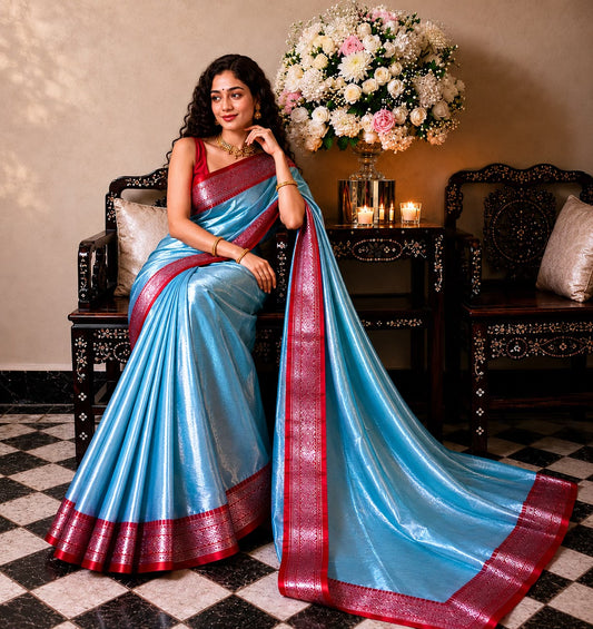 Aakash Rekha - Premium Tissue Saree