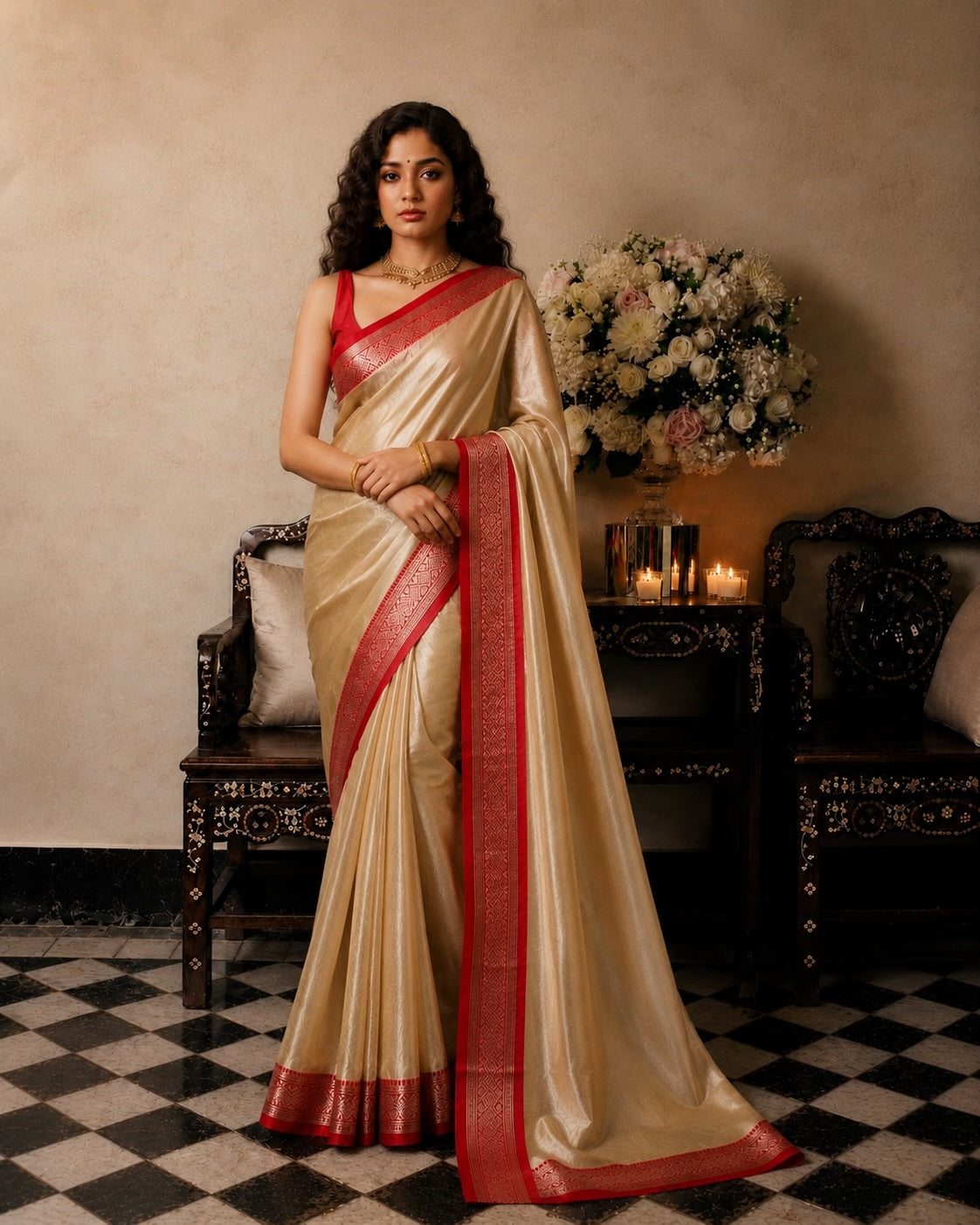 Sonar Rekha - Premium Tissue Saree