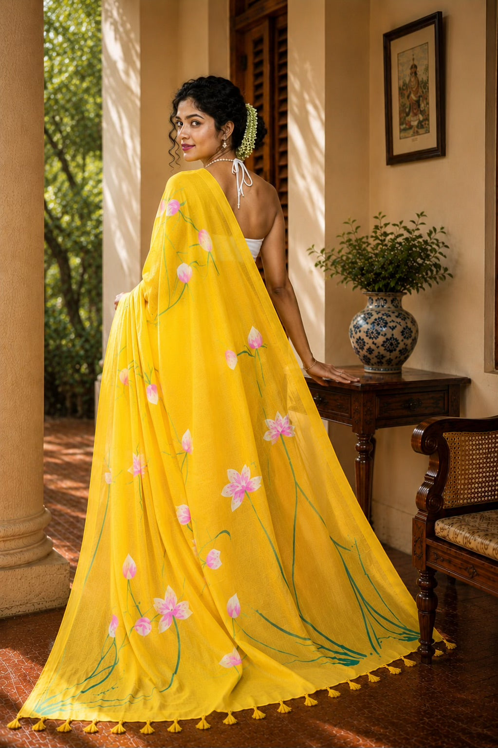 Pallav - Handpainted Khadi Saree