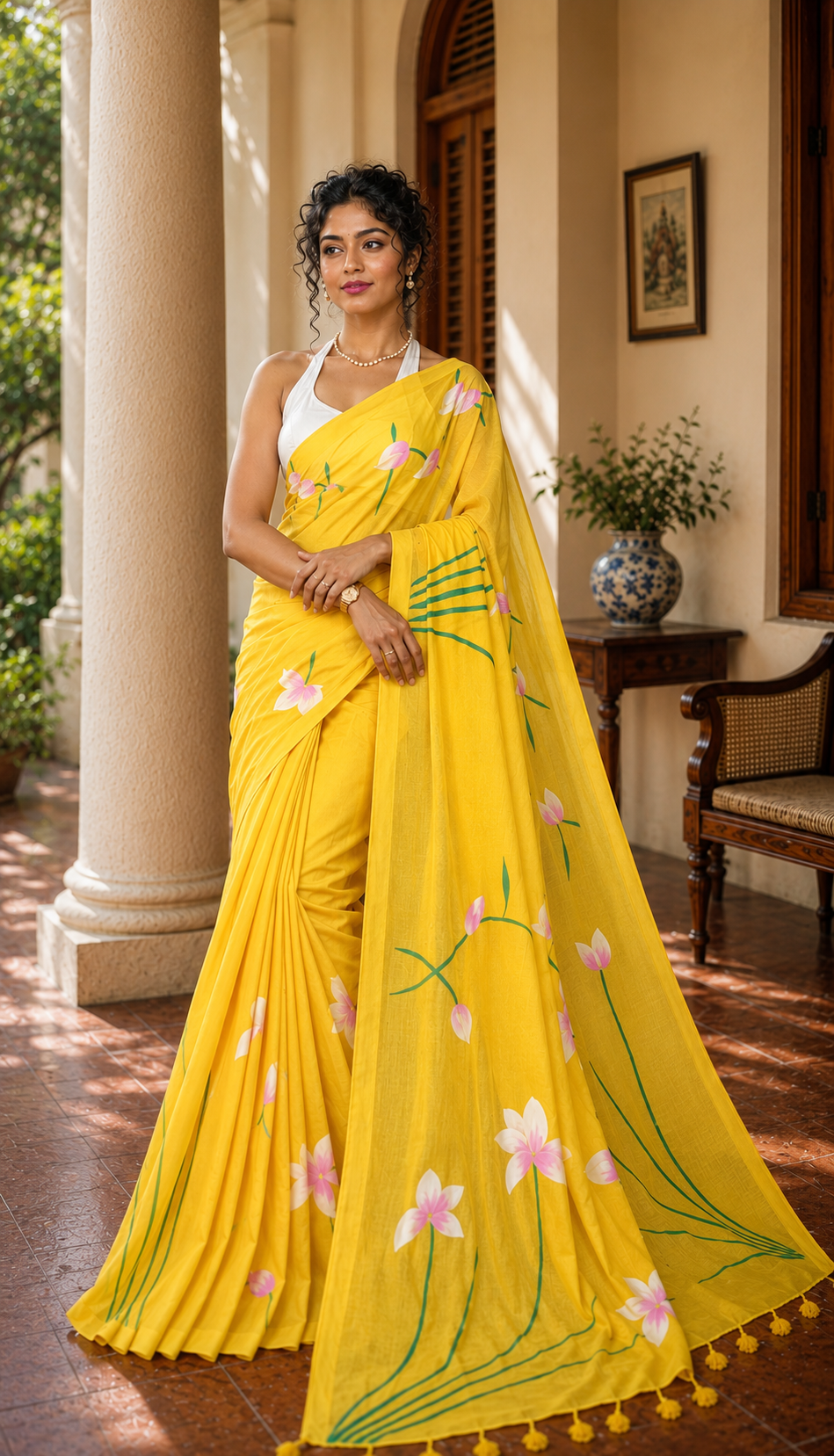 Pallav - Handpainted Khadi Saree