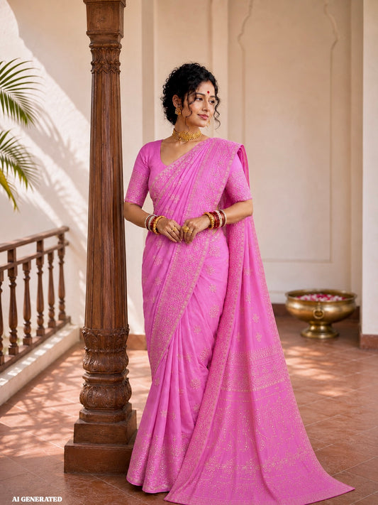 Chitrangada - Pink Jamdani with Cutdana Work
