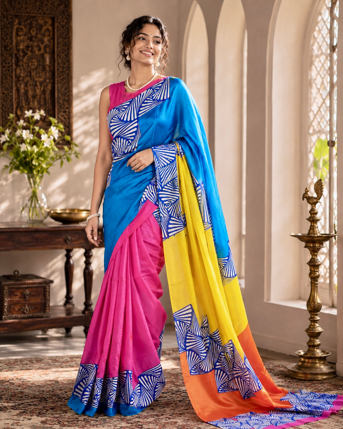 Neel Jyamiti - Handpainted Certified Silk Saree