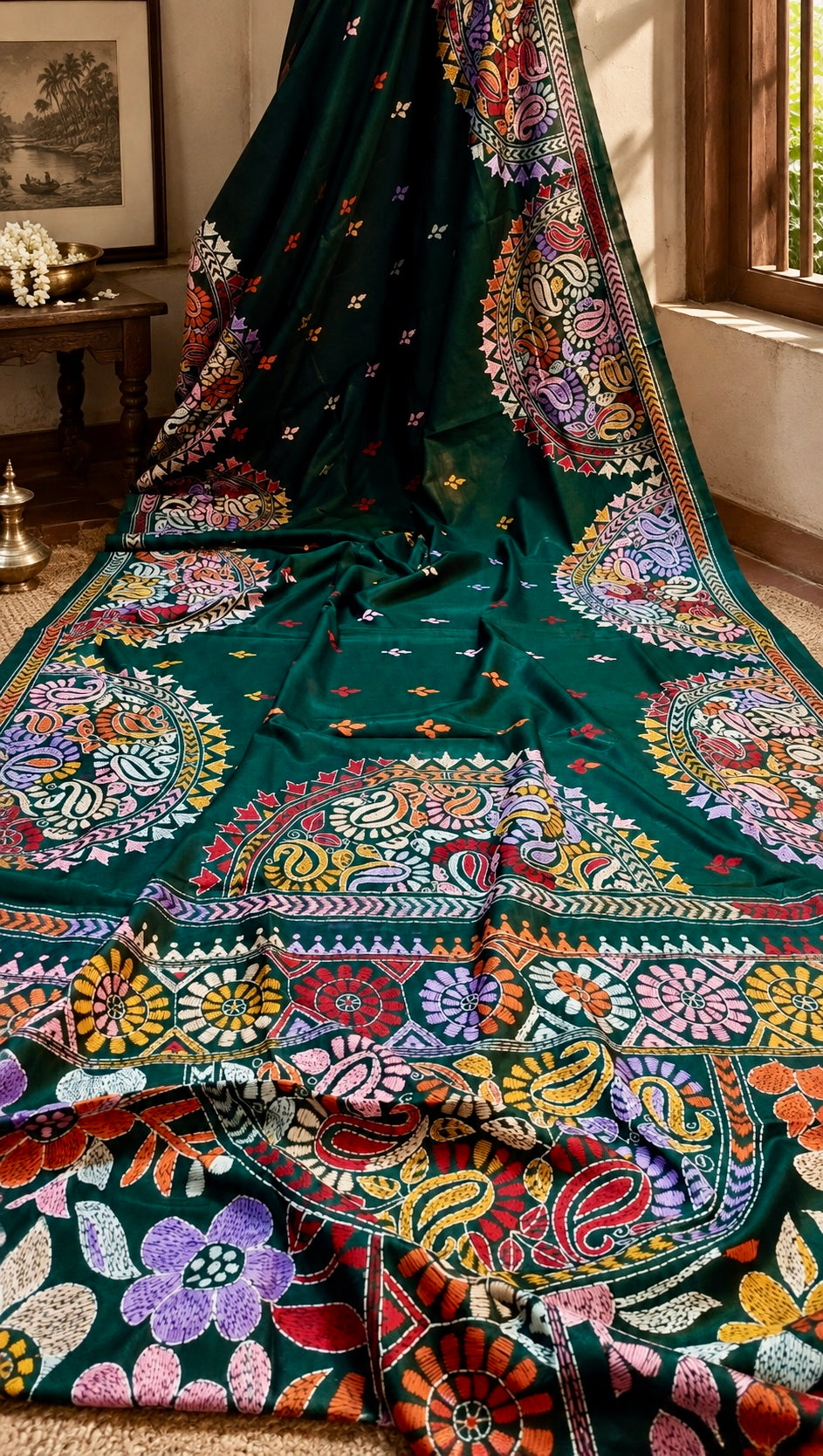 Shobuj Kopai - Kathastitch Handcrafted Silk Saree