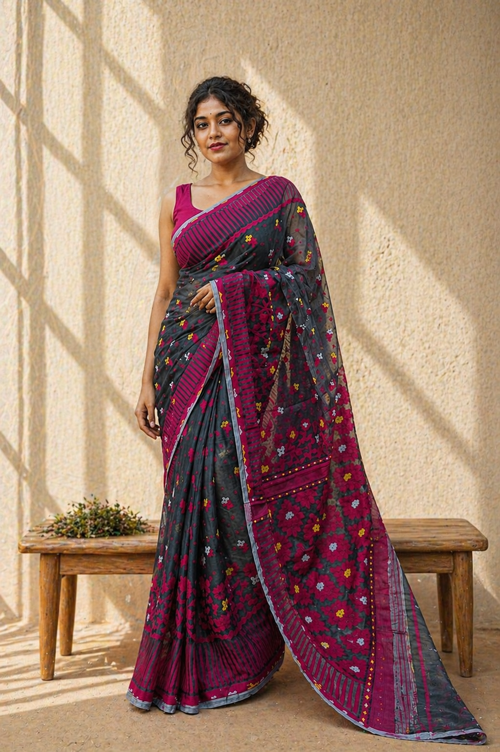 Raktim Noir - Charcoal & Red Soft Premium Dhakai