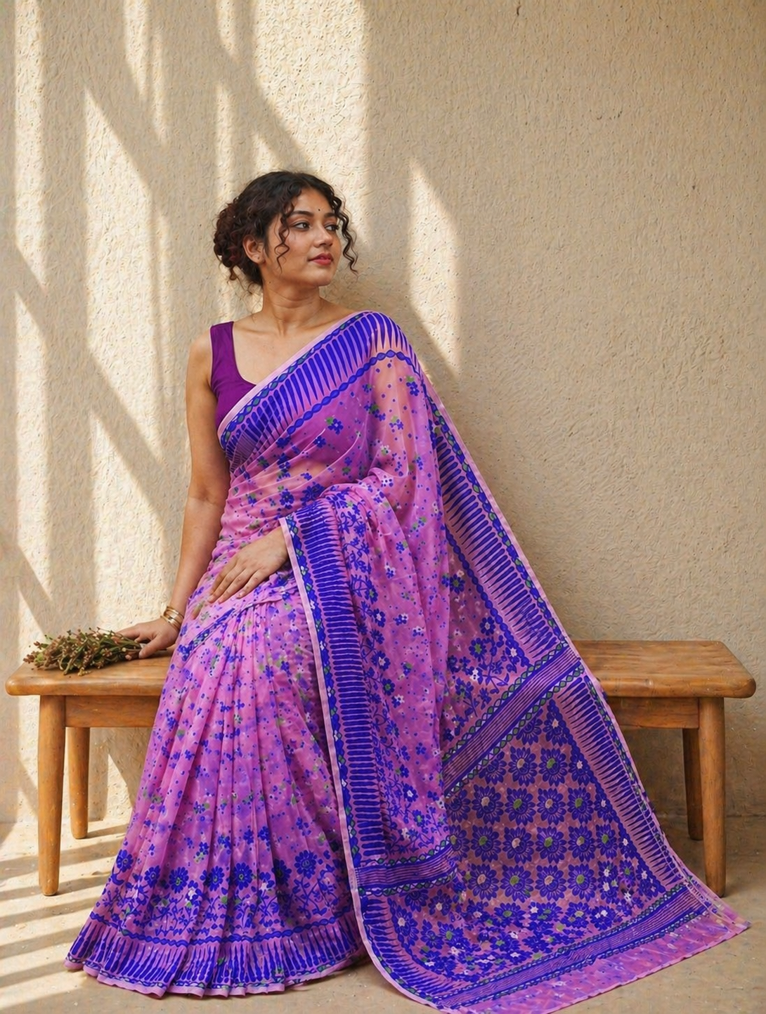 Gulbahaar Violette - Pink & Purple Premium Cotton Jamdani