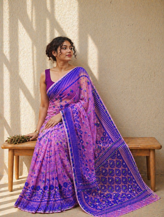 Gulbahaar Violette - Pink & Purple Premium Cotton Jamdani