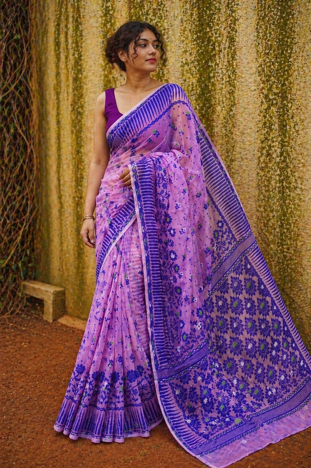 Gulbahaar Violette - Pink & Purple Premium Cotton Jamdani