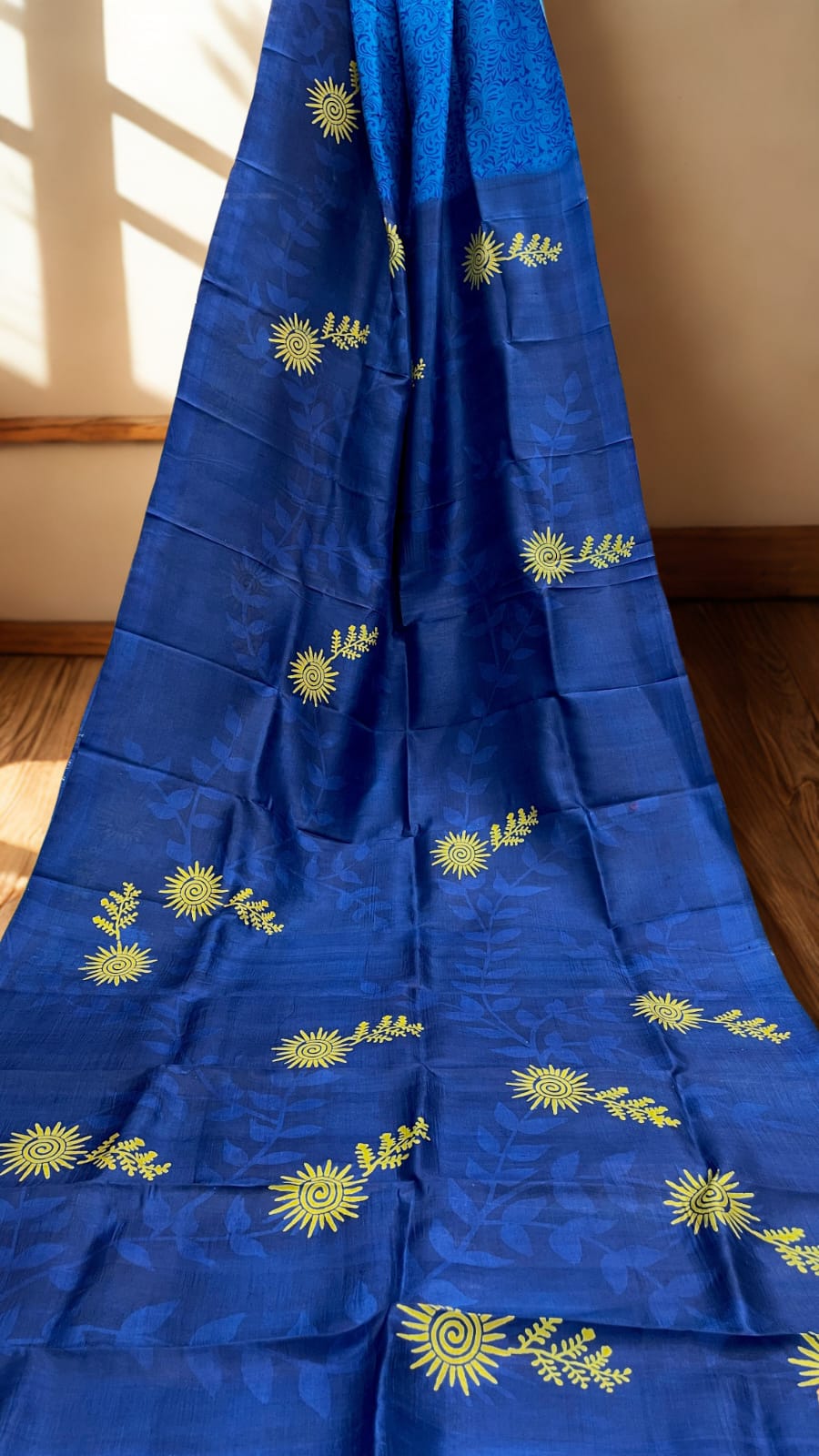 Hashi Phool Hand Block Printed Pure Mushidabad Silk with Silk Mark