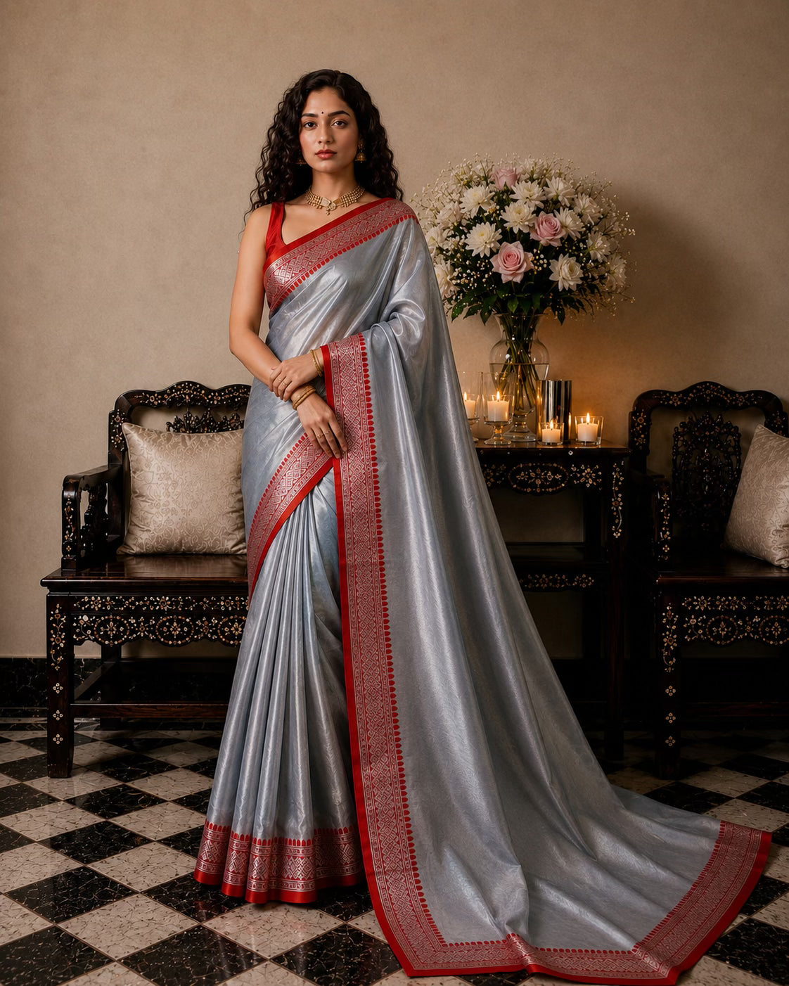 Meghdoot Rekha - Premium Tissue Saree