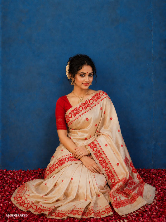 Muga Mohor – Premium Muga Tussar Silk Saree with Blouse Piece