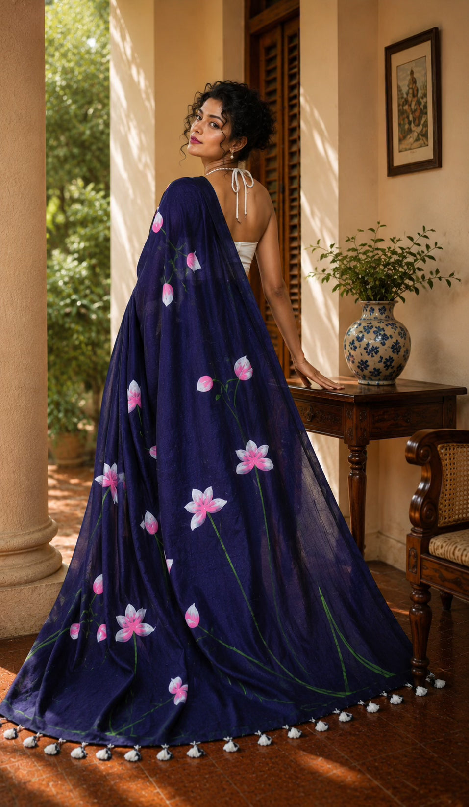 Neela - Handpainted Khadi Saree