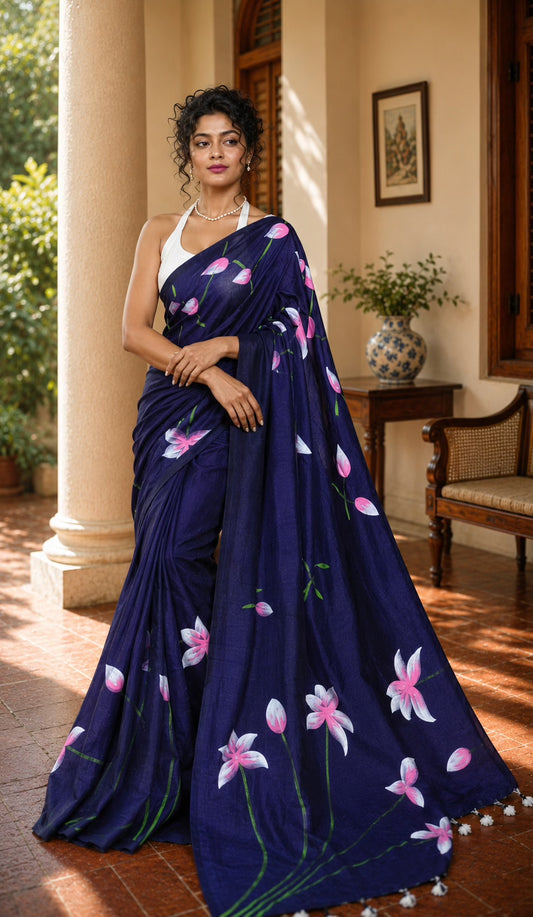 Neela - Handpainted Khadi Saree