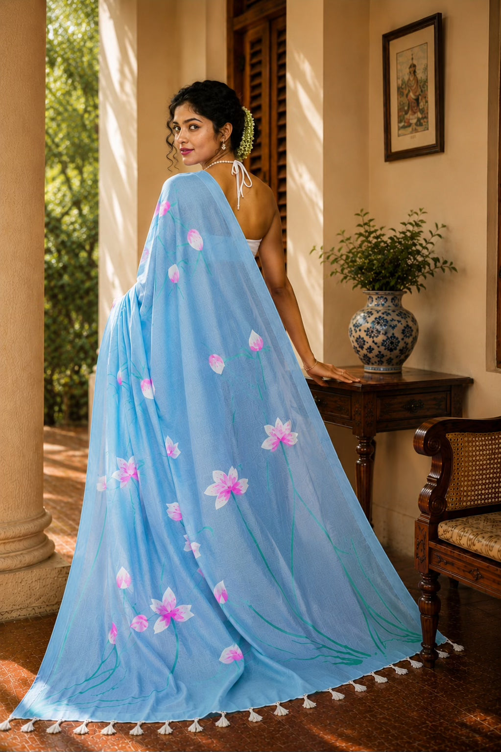 Neer - Handpainted Khadi Saree