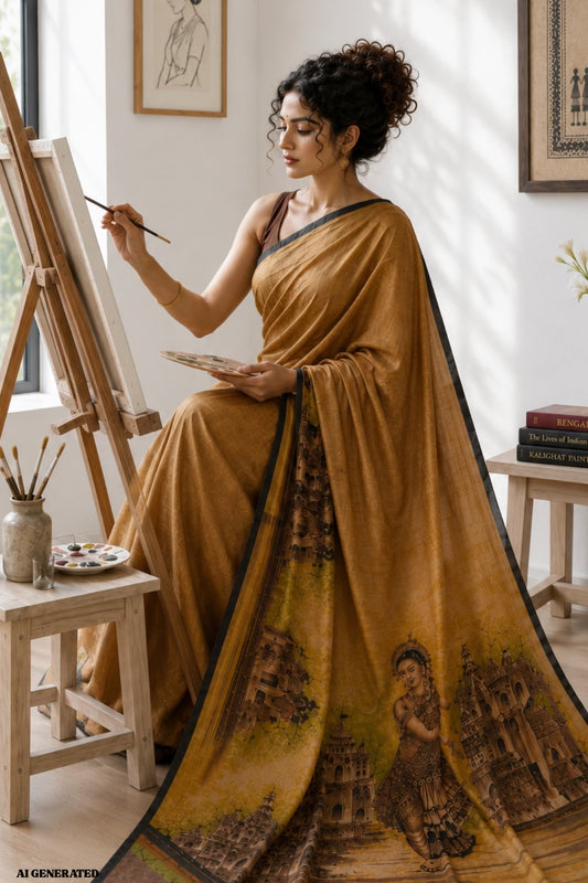 Nritya Mohor - Handpainted Silk Mark Certified Saree