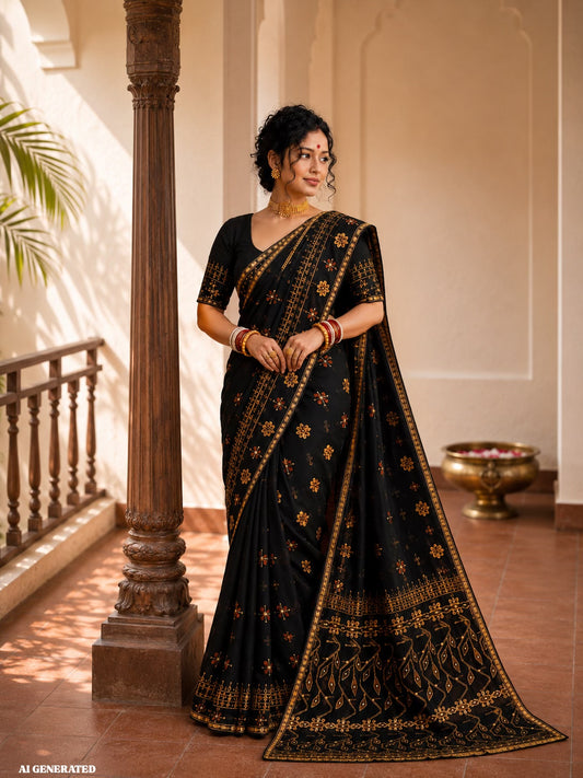 Chitrangada - Black Dhakai Jamdani with Cutdana Work