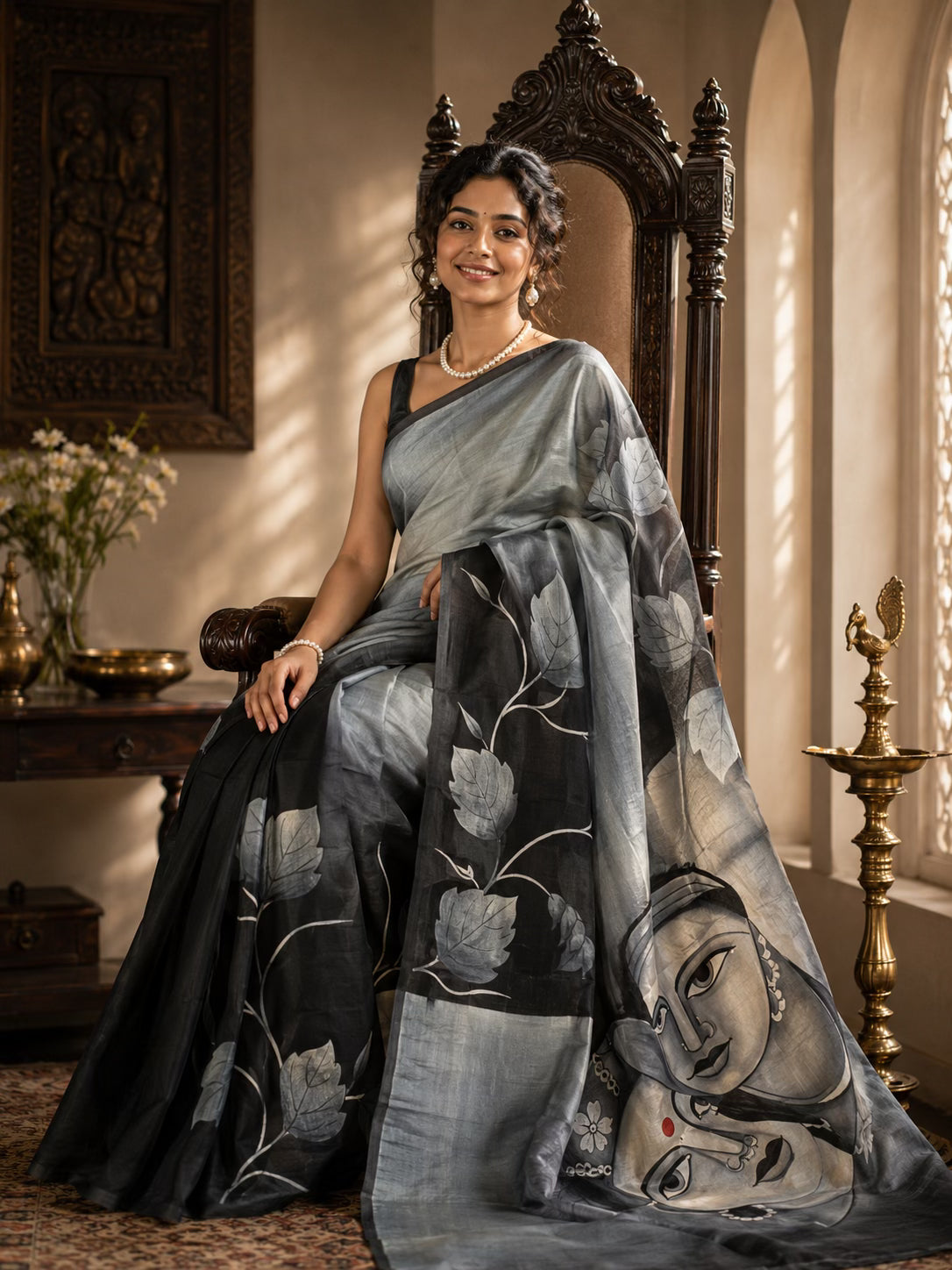 Mukhomukhi - Handpainted Certified Silk Saree