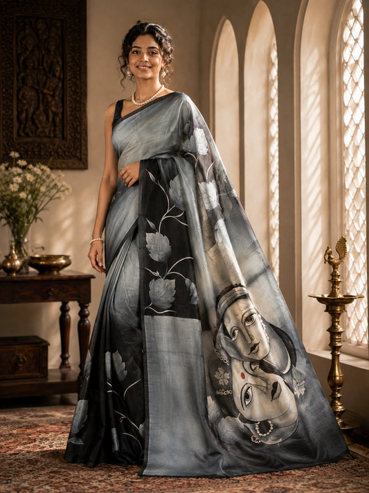 Mukhomukhi - Handpainted Certified Silk Saree