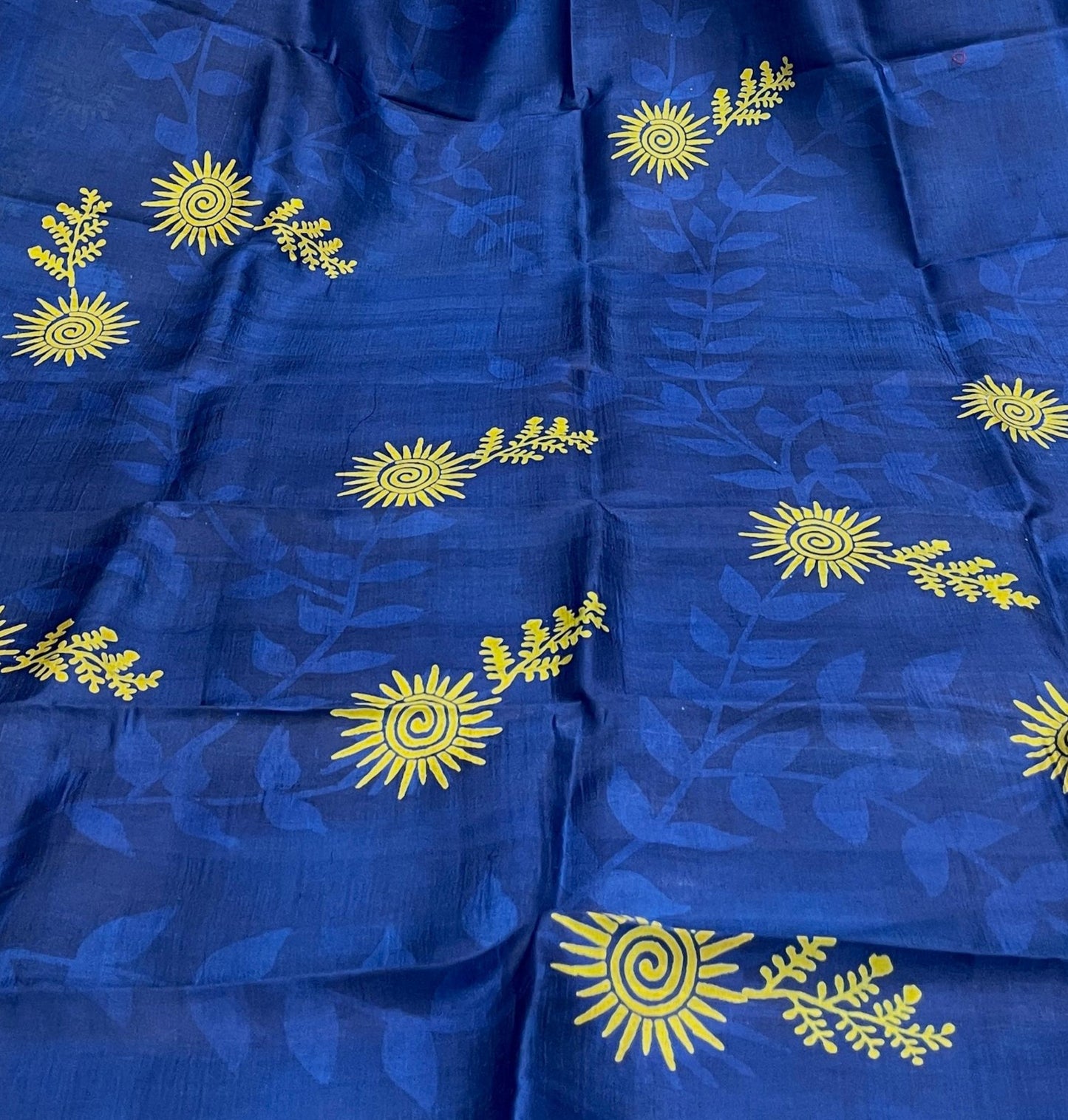 Hashi Phool Hand Block Printed Pure Mushidabad Silk with Silk Mark