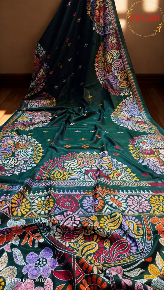 Green Kopai Kathastitch Handcrafted Saree